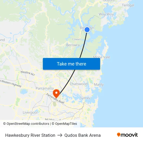 Hawkesbury River Station to Qudos Bank Arena map