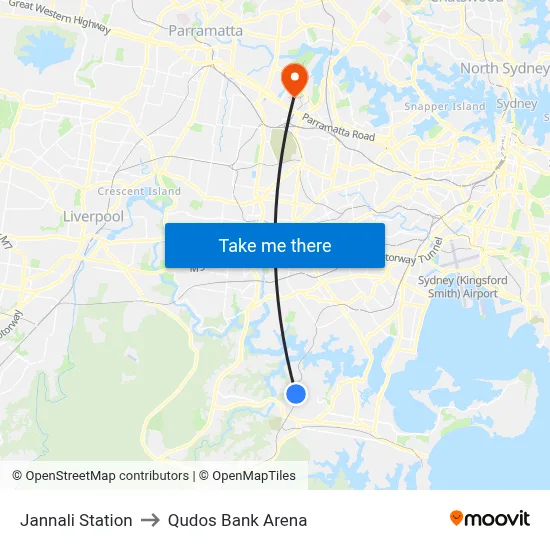 Jannali Station to Qudos Bank Arena map