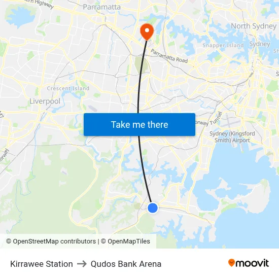 Kirrawee Station to Qudos Bank Arena map