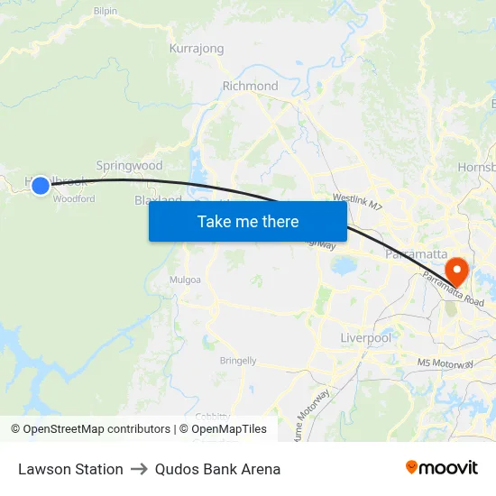 Lawson Station to Qudos Bank Arena map