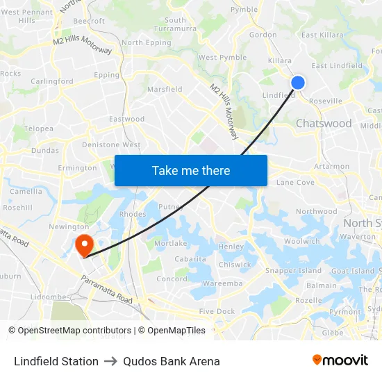 Lindfield Station to Qudos Bank Arena map