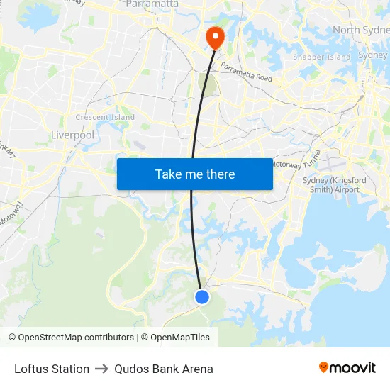 Loftus Station to Qudos Bank Arena map