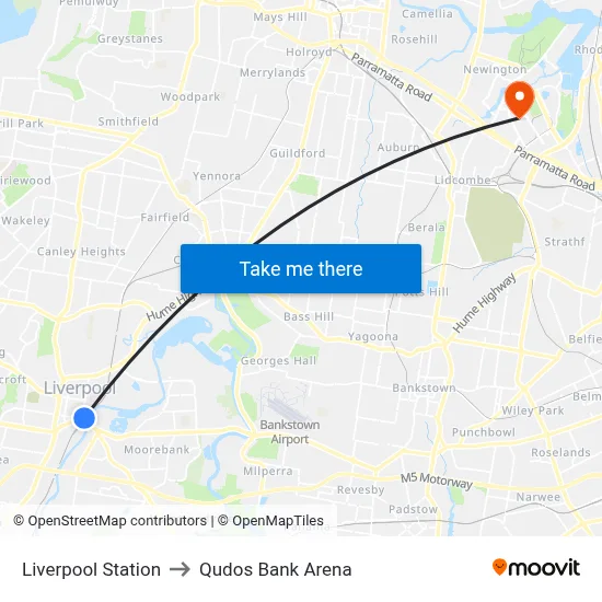 Liverpool Station to Qudos Bank Arena map