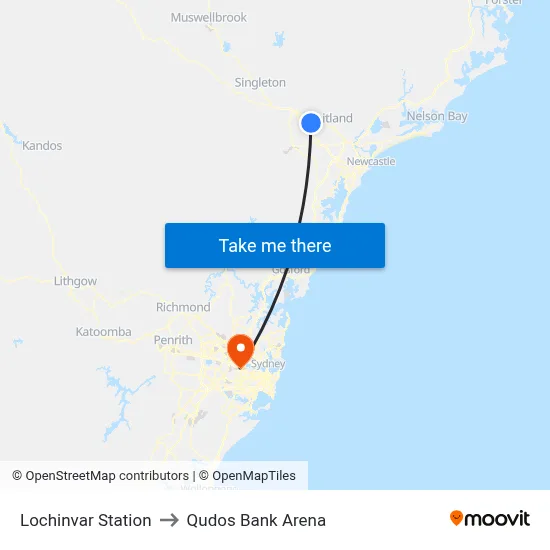 Lochinvar Station to Qudos Bank Arena map