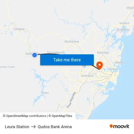 Leura Station to Qudos Bank Arena map
