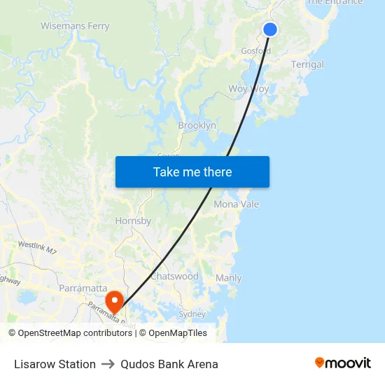 Lisarow Station to Qudos Bank Arena map