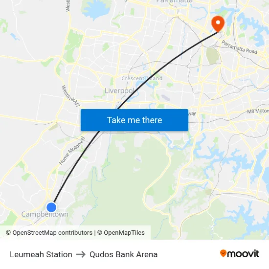 Leumeah Station to Qudos Bank Arena map