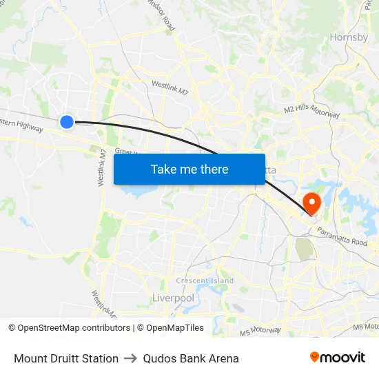 Mount Druitt Station to Qudos Bank Arena map