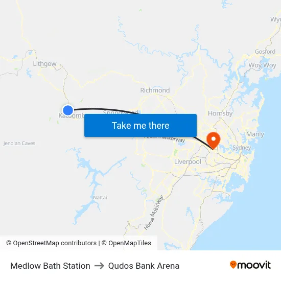 Medlow Bath Station to Qudos Bank Arena map