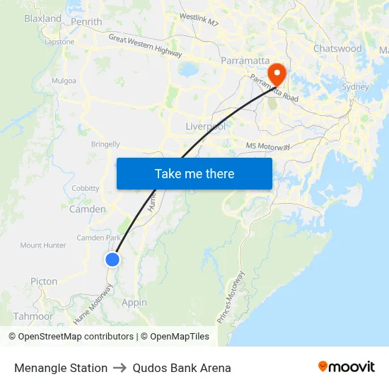 Menangle Station to Qudos Bank Arena map