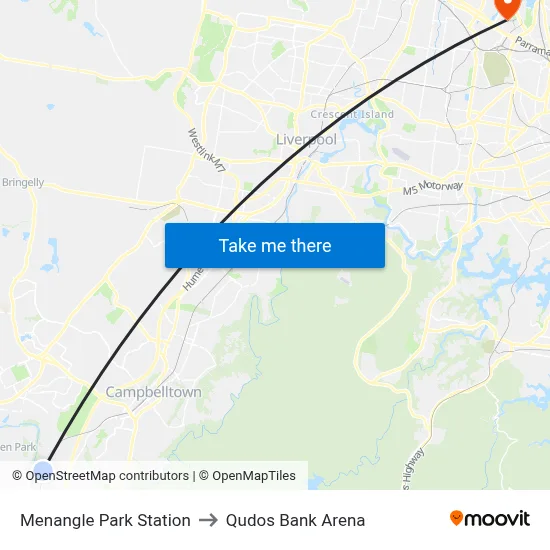 Menangle Park Station to Qudos Bank Arena map