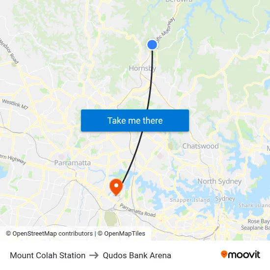 Mount Colah Station to Qudos Bank Arena map