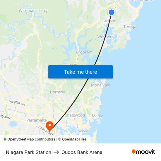 Niagara Park Station to Qudos Bank Arena map
