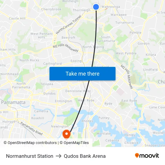Normanhurst Station to Qudos Bank Arena map