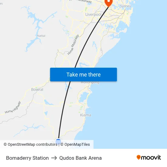 Bomaderry Station to Qudos Bank Arena map