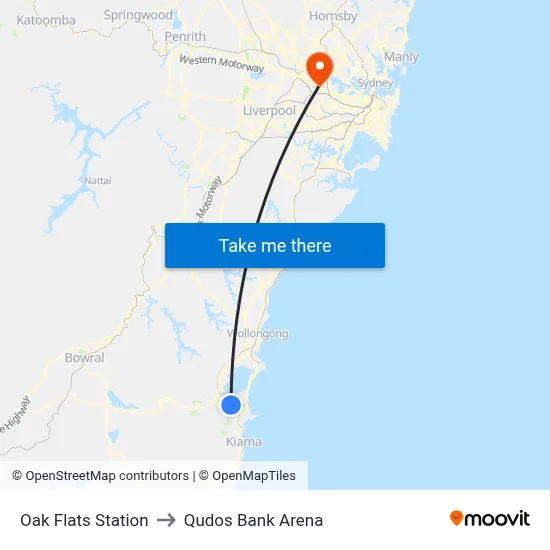 Oak Flats Station to Qudos Bank Arena map
