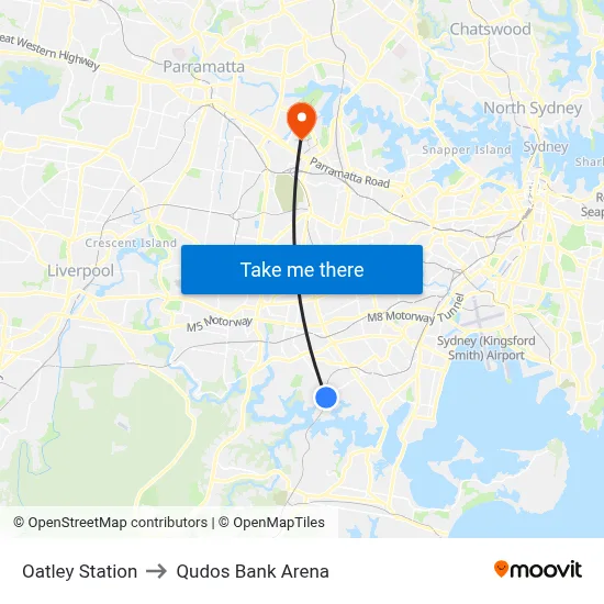 Oatley Station to Qudos Bank Arena map