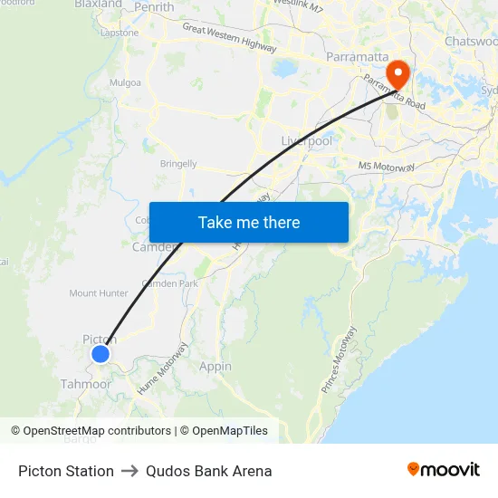 Picton Station to Qudos Bank Arena map