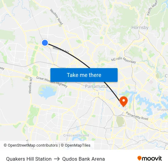 Quakers Hill Station to Qudos Bank Arena map