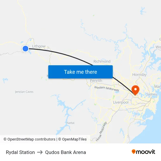 Rydal Station to Qudos Bank Arena map