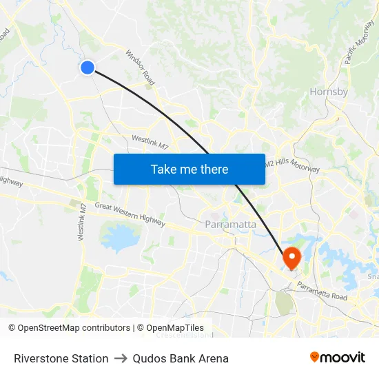 Riverstone Station to Qudos Bank Arena map