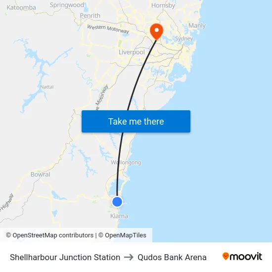 Shellharbour Junction Station to Qudos Bank Arena map