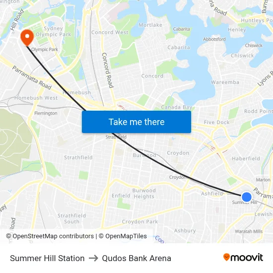 Summer Hill Station to Qudos Bank Arena map