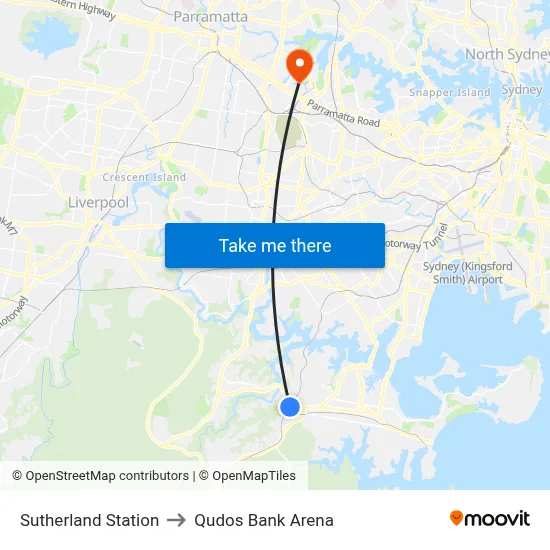 Sutherland Station to Qudos Bank Arena map