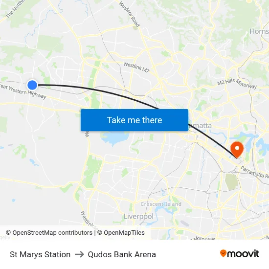 St Marys Station to Qudos Bank Arena map