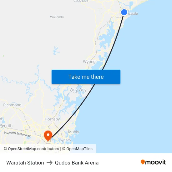 Waratah Station to Qudos Bank Arena map