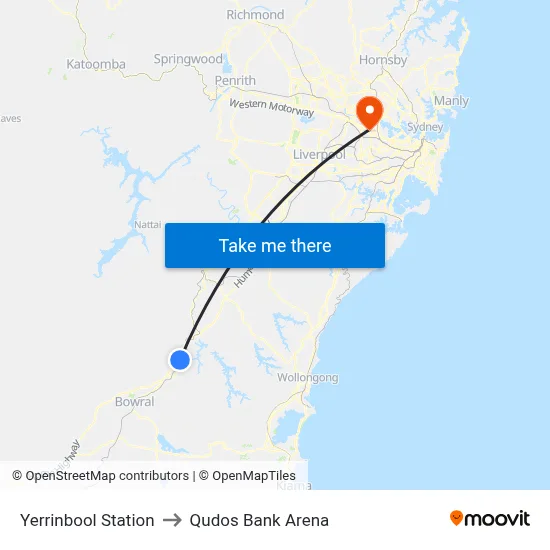 Yerrinbool Station to Qudos Bank Arena map
