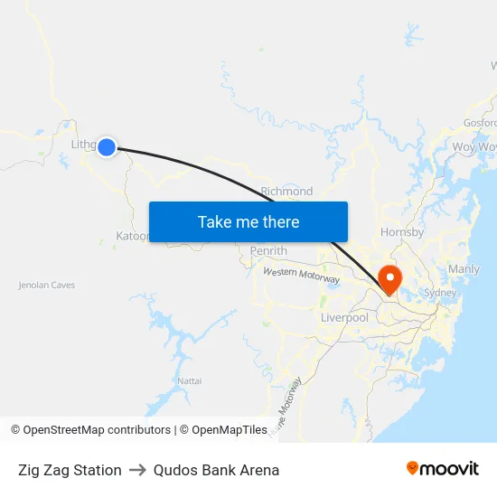 Zig Zag Station to Qudos Bank Arena map