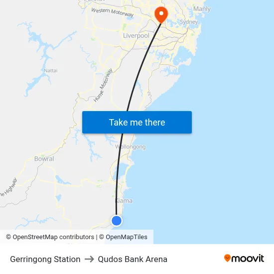 Gerringong Station to Qudos Bank Arena map