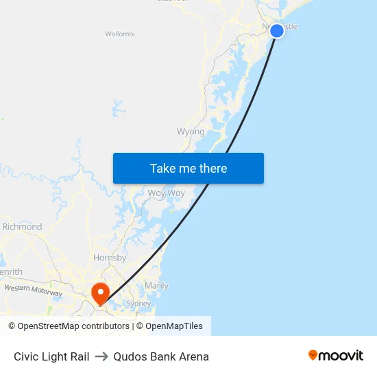 Civic Light Rail to Qudos Bank Arena map