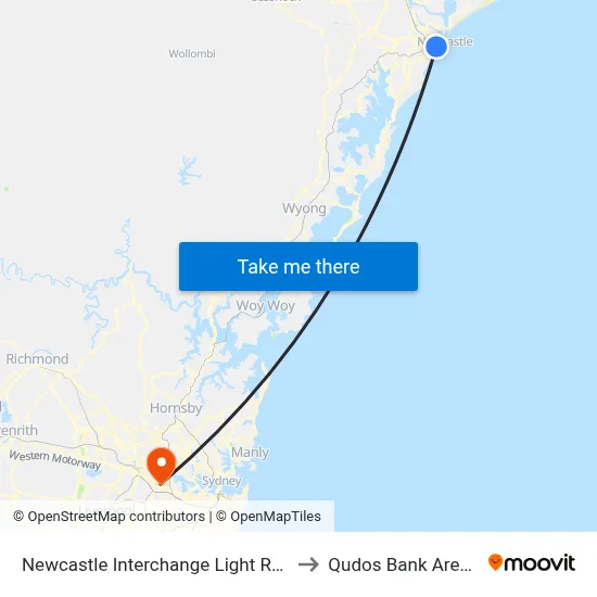 Newcastle Interchange Light Rail to Qudos Bank Arena map