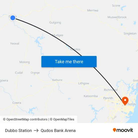 Dubbo Station to Qudos Bank Arena map