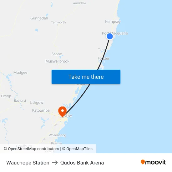 Wauchope Station to Qudos Bank Arena map