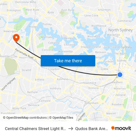 Central Chalmers Street Light Rail to Qudos Bank Arena map