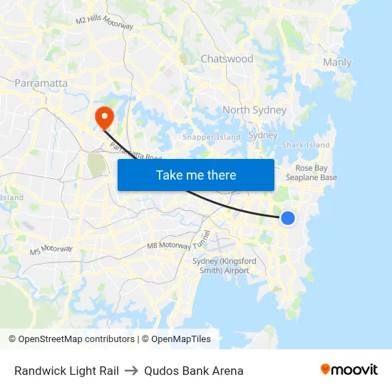 Randwick Light Rail to Qudos Bank Arena map