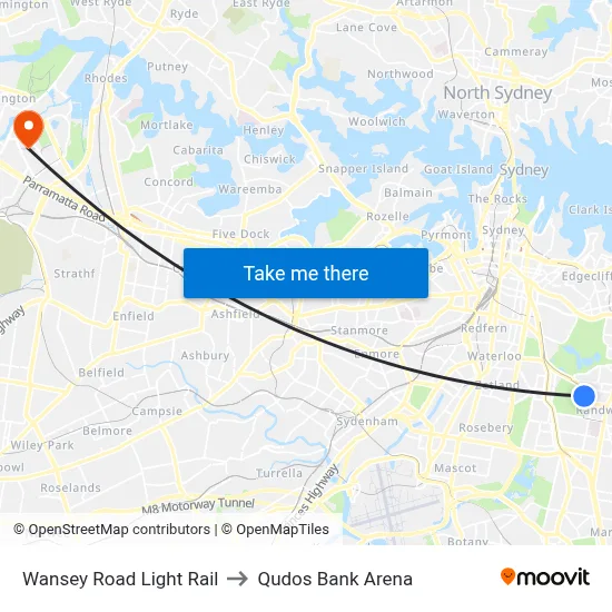 Wansey Road Light Rail to Qudos Bank Arena map