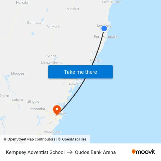 Kempsey Adventist School to Qudos Bank Arena map