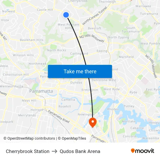 Cherrybrook Station to Qudos Bank Arena map
