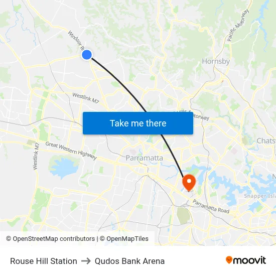 Rouse Hill Station to Qudos Bank Arena map