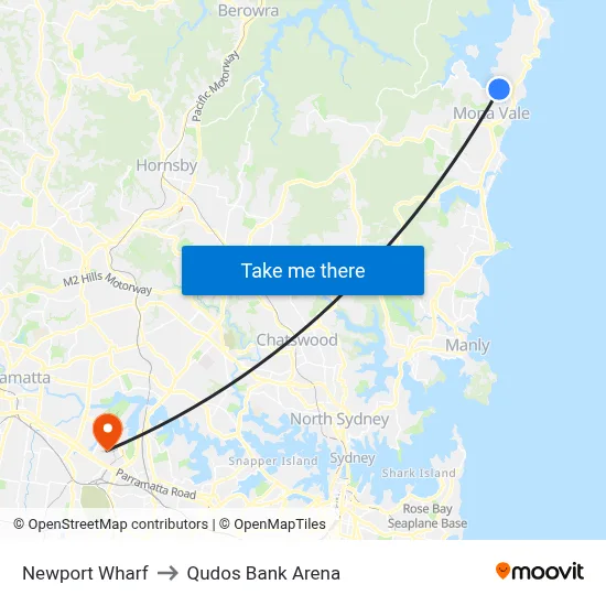 Newport Wharf to Qudos Bank Arena map