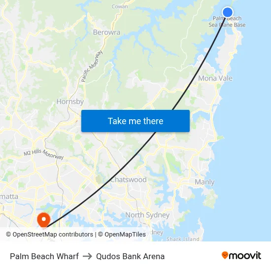 Palm Beach Wharf to Qudos Bank Arena map