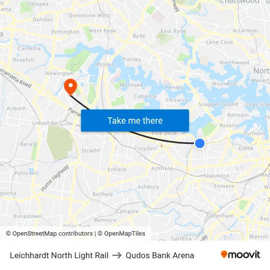 Leichhardt North Light Rail to Qudos Bank Arena map