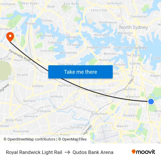 Royal Randwick Light Rail to Qudos Bank Arena map