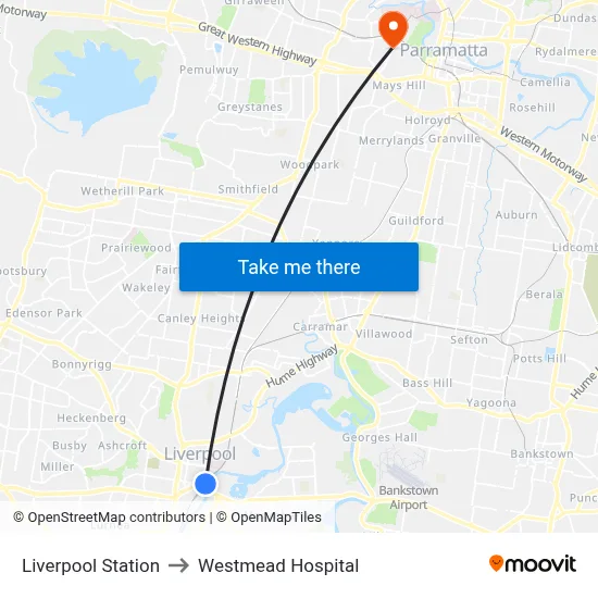 Liverpool Station to Westmead Hospital map