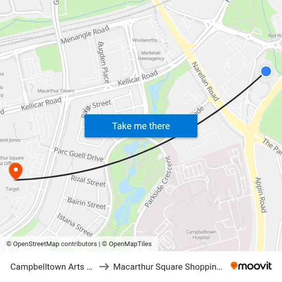 Campbelltown Arts Centre to Macarthur Square Shopping Centre map