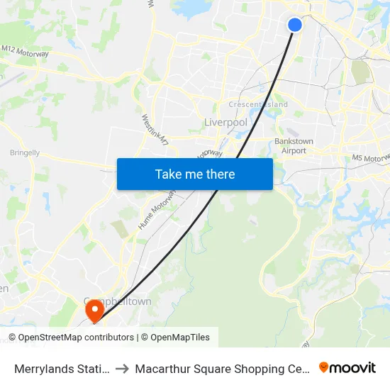 Merrylands Station to Macarthur Square Shopping Centre map